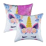 Sirène Sequins Couvre-lit Taie d'oreiller réversible Paillettes Taie d'oreiller avec fermeture à glissière pour enfants décoratifs Housse de coussin pour canapé lit Canapé 40,6 x 40,6 cm, Lot de 2