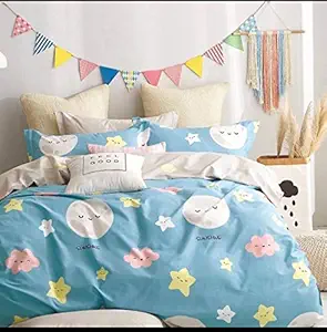 Riftree Glace Cotton Kids Favourite Character Cartoon Print Double Bedsheet with 2 Pillow Covers (SINE, Multicolor)