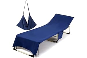 Morbuy Schonbezug für Gartenliege - Frottee Liegenauflage Garten Mikrofaser Sonnenliege Handtuch mit 3 Taschen, Einfarbig Handtücher für Schwimmbäder, Strände, Gartenhotels (75x215cm, Dunkelblau)