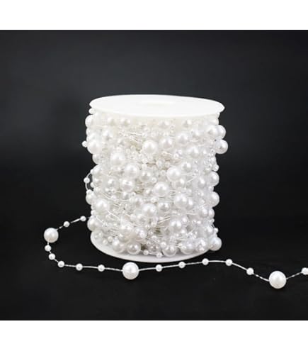 Guirlande De Perles Artificielles 10 Mm X 2 M – Blanc – Pour Déco Noël, Mariage, DIY – Perles Enfilées Sur Cordon – Facile à Couper