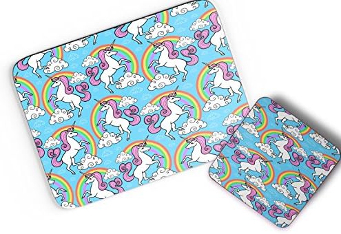 Unicorn Bright Blue pattern Mouse mat and coaster gift set
