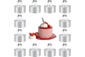 Mopoin Lot de 12 Anneaux à Dessert en Acier Inoxydable avec Tampon pour gâteau, Mousse, Dessert - 8 cm (Rond)