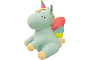 SNOWOLF Peluche de Unicornio con diseño de Unicornio y Peluche con alas de Arco Iris, Juguete Kawaii para niños y niñas (25CM, Green)