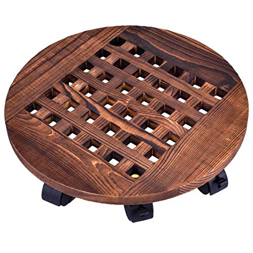 GuTen 16"/40cm Roulant Panier à Planter en Bois Support en Pot pour Plantes avec Pot à Fleurs Support pour Jardin en Plein air avec roulettes pivotantes à 360 °