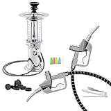 Mianova® Wasserpfeife Hookah Zapfsäule 45cm Shisha Hookah Set inkl. Kohle, 5 Mundstücke und Zange Silber Schwarz