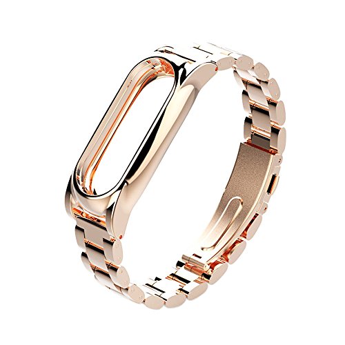Fonrest Miband 2 Cinturino in Metallo, Fascia di Chiusura in Acciaio Inox, Bracciale da Polso di Ricambio per Xiaomi 2 con Orologio Link Remover, Rose Gold