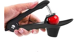 JIEOU Cherry Pitter Tool, Portable Cherry Core Remover with Space-Saving Lock Design, Stainless Steel Cherry Remover（Black）