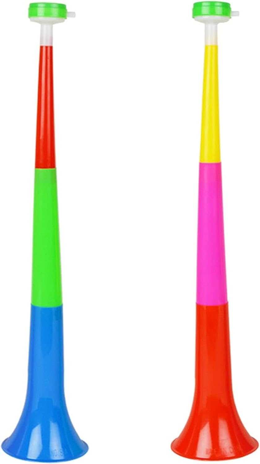 LATRAT 2 piezas trompeta de animadora tocando plástico, estadio de fútbol, ventilador, cuernos, trompeta, accesorios para fútbol y fiestas deportivas, color aleatorio