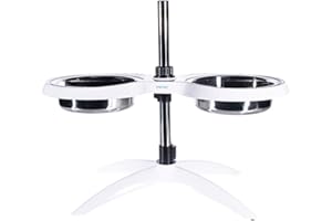 PetTec Cuencos de Altura Regulable para Perros medianos y Grandes de Acero Inoxidable | 2 x 2,5 l | Antideslizante y Estable | Ajustable de 20,5 cm hasta 54 cm | Doggy Bar - Blanco