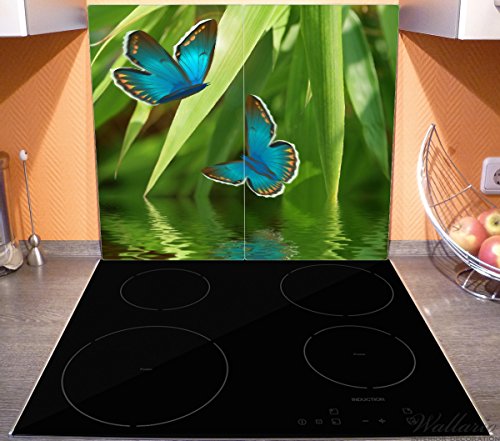 Wallario Herdabdeckplatte / Spritzschutz aus Glas, 2-teilig, 60x52cm, für Ceran- und Induktionsherde, Schmetterlinge in Reflektion - 3