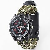 Hunpta Outdoor Survival Uhr Armband Paracord Kompass Feuerstein Feuer Starter Pfeife (Camouflage)