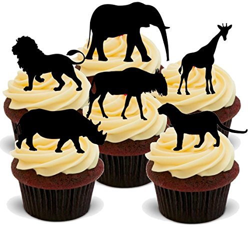 Preisvergleich Produktbild AFRIKANISCHE TIERE SAFARI SILHOUETTE MISCHUNG - Spaß-neuheit PREMIUM AUFRECHT STEHEND Essbare Wafer-papier Kuchen Spitzenwerken Dekoration