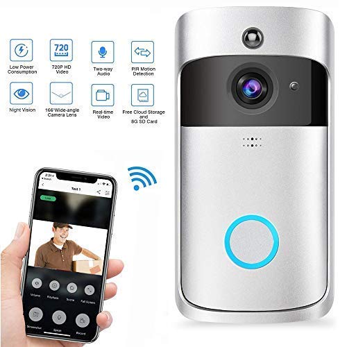 Teepao WiFi Sonnette Vidéo, Etanche Electrique Sonnette sans Fil Exterieur, 720p HD Security Smart Sonnette Caméra Vidéo en temps réel Audio bidirectionnel PIR Motion Detection pour IOS Android