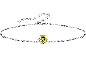 Silvora Pulsera para Tobillo Plata 925 con Piedras de Nacimiento, Pulsera para el Pie Verano 22cm Largo +5cm Extensión