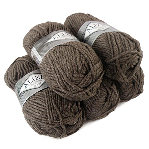 5 x 100g Strickgarn ALIZE SUPERLANA MAXI 25% Wolle #240 milky brown