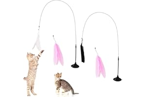 LACHT Giochi Con Piume Per Gatti Da 2 Canne Da Pesca Per G-atti Co n Ventose, 4 P-iume, Gioco Gatto Interattivo, Per Fare Esercizio Interno, Intera-ttivo Per Ga-tti C on Ventosa.