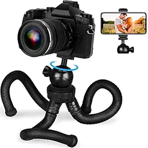 Adofys Flexible Gorillapod Tripod with 360 Rotating Ball Head Tripod for All DSLR Cameras(Max Load 2.5 kgs) & Mobile Phones + Free Heavy Duty Mobile Holder(Black) (12 Inch, Black)