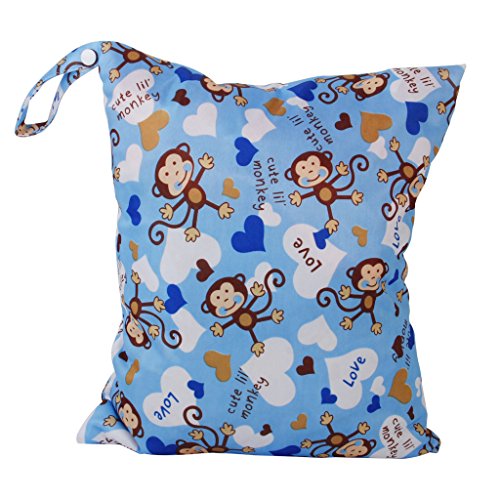 2-Zip Washable Baby Cloth Diaper Nappy Bag Monkey Heart Blue