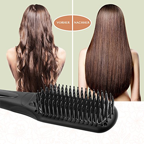Haarglätter Bürste Glättbürste BearMoo Keramik Haarglätter, Schnellaufheizung mit MCH Technologie, Doppelt Anionengenerator, Antistatischer Metall-Keramik-Heater mit Überhitzungsschutz- Mattschwarz - 2