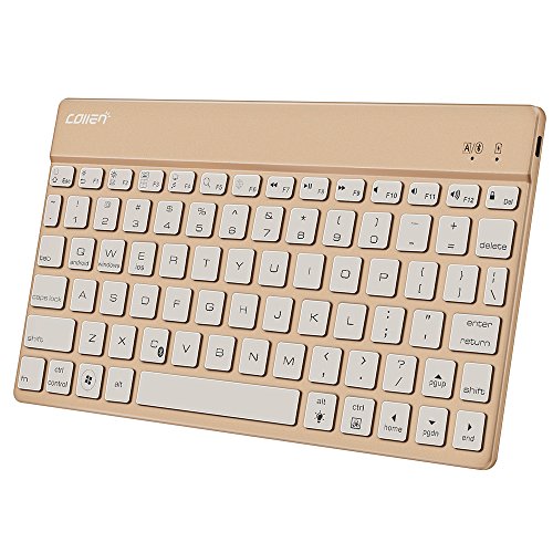 Collen Mini Bluetooth 3.0 Wireless Tastatur Kabellose QWERTY Keyboard mit Eingebauter Lithium Batterie und LED-Hintergrundbeleuchtung für IPad, iPhone iOS, Mac, Android Samsung Galaxy Tab, Galaxy Note, Smartphones, Windows(Gold)