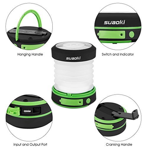 Suaoki LED Laterne Taschenlampe, LED Faltbare Camping Lampe Leuchte mit Handkurbel Wiederaufladbare System und Haken zum Hängen, eignet für Camping, Outdoor, Wandern, Angeln, Abenteuer, Campinglampe, Ausfälle [Energieklasse A+] - 5