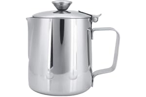 Outbit Jarra de Leche con Tapa, Taza de café de Acero Inoxidable, Espumador de Leche, Jarra Latte Art para servir café y preparar Cappuccino Art y Latte Art para la Cocina