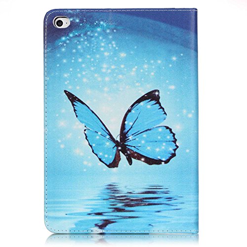 iPad Mini 4 Hülle,iPad Mini 4 Case,iPad Mini 4 Ledertasche – Felfy PU Ledertasche Luxe Bookstyle Flip Standfunktion Magnetverschluss Ledertasche Muster Eule Schmetterling Pfingstrose AugeBunte Malerei Retro Painted Abdeckung Schutzhülle Ablösbar Handliche Case Tasche Etui für Apple iPad Mini 4 (Blue Butterfly) + 1 x Hellblau Stylus + 1 x Blau Blume Dust Plug - 3