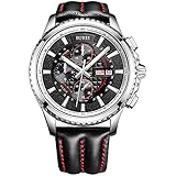 Burei Herren Luminous Chronograph Uhren mit Tag Datum Analog Saphir Objektiv und schwarz Lederband