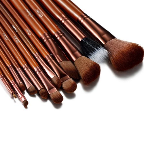 Glow 12 Makeup Brushes Set in Tan Crocodile Leather Design Case