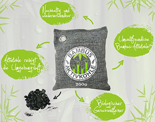Luftentfeuchter mit natürlicher Bambus-Aktivkohle im Duft-Säckchen ✮ Der beste ökologische Luftreiniger als nachhaltiger Geruchsentferner in ökologischer Verpackung ✮ 100% plastikfreier biologisch abbaubarer Lufterfrischer mit Aktivkohle ✮ Bambus-Luftreiniger für Auto, Küche, Schrank, Wohn-Zimmer, WC oder Tasche - 2