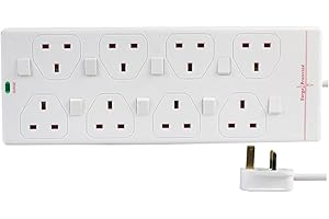 Pro Elec 2818NS(1N) 1 m 1 m 8 Way Individually Switched Surge Protected Extension Lead, White
