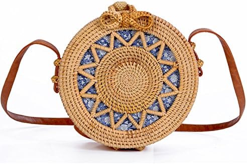Handwoven Round Rattan Bag, Women Beach Shoulder Crossbody Round Bags.