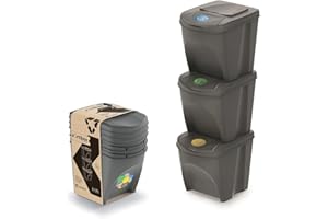 MAGUBO Mülleimer Abfalleimer Mülltrennsystem, Mülltrennsystem 3fach - Hochwertiger Abfallbehälter - Moderner Trash Bin für Effiziente Mülltrennung im Haushalt oder Büro - Robust und Langlebig (Grau, 3x25L)