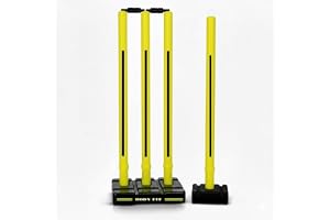 Bodyfit Heavy Cricket Stumps PVC Wickets Set with 4 Stumps + 2 Bails + 2 Stands Full Size Wickets for Cricket Ground, Tournament Wicket, Floro-Yello-Black.