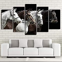 ZLQF Decoración De Arte De Pared Imprime En Lienzo 5 Piezas De Caballo Blanco y Negro Animal Paintings HD Imprimir Caballos Antiguos Poster Pictures,B,20 * 35 * 2+20 * 45 * 2+20 * 55 * 1