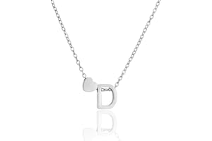 HSWYFCJY- Colgante letra de acero inoxidable con monograma corazón para señoras. Oro, plata con cierre de langosta, joyería clásica collar de corazón como un regalo, caja de cadena 45cm, 1,5 mm.
