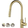 Havin Brushed Gold Single Hole Kitchen Sink Faucet,High Arc Stainless Steel Pull Down Kitchen Faucet, Fit for Single Hole Bar Sink,Farmhouse or Kitchen Sink use HV501G