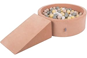 KiddyMoon Spielplatz Velvet Aus Schaumstoff Rund Bällebad Bällebad (200 Bälle) + Zwickel Ballgruben Babys Spielbad, Wüstenrosa: Pastellbeige/Grüngrau/Pastellgelb/Weiß