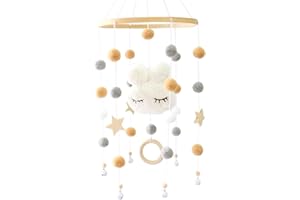 KOUHA Carillon del Vento del Bambino Baby Campanelli Eolici con Palline in Feltro Giostrina Culla Neonato Legno per Decorazione e Cameretta