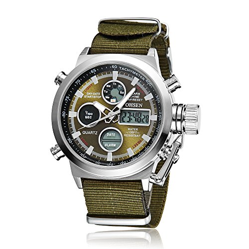 Grn OHSEN Militr Armee Art Edelstahl Herren Analog Digital Quarz Nylon Armband Uhr Grn OHSEN Militr Armee Art Edelstahl Herren Analog Digital Quarz Nylon Armband Uhr