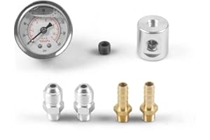 N+B Jauge de pression de carburant universelle 1/8 NPT boîtier poli rempli de liquide 0-160 Psi et Kit d'adaptateur pour systèmes d'injection de carburant (Meter + Tee Adapter)