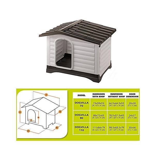 Ferplast DOGVILLA 70 - Cuccia per cani in resina termoplastica con parete ribaltabile, 73 x 59 x 53 cm