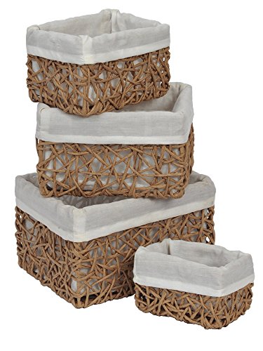 Set aus 4 Aufbewahrungs-Körben in Weiden-Optik - Farbe Naturholz und Leinen