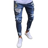ORANDESIGNE Jeans da Uomo Elasticizzati Pantaloni Strappati Denim Moda Casual Skinny Jeans Slim Fit Stile Militare Pantaloni 