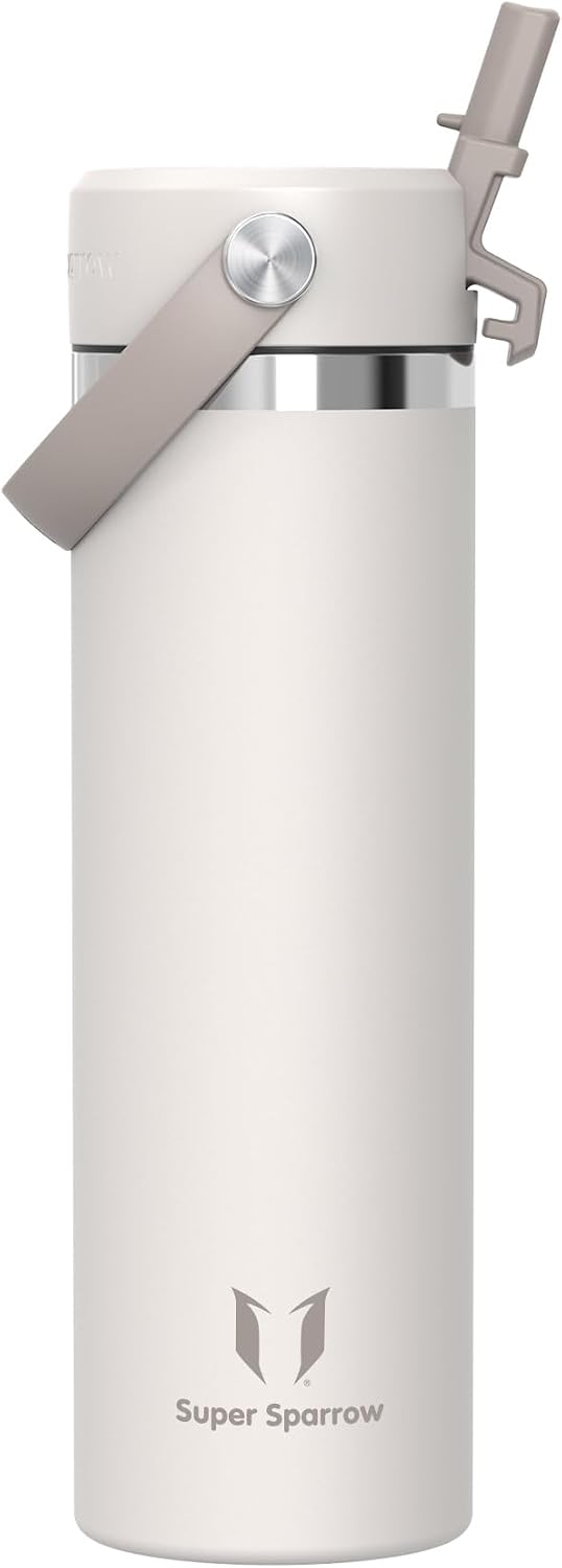 Sparrow SwivelSip Botella Termica - Botella Agua Acero Inoxidable Boca Ancha con Pajita - 750ml - Sin BPA y Antifugas - para Deporte, Gimnasio, Oficina, Yoga, Ciclismo