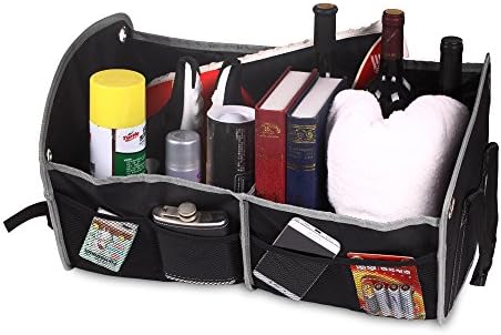 Car Boot Organizer, Collapsible Heavy Duty Car Boot Tidy Waterproof Storage Boot Organiser Box with 2 Large Compartments and Convenience Side Pockets for Car, SUV, Truck, Minivan
