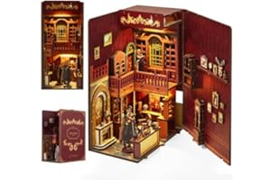 Gleamkid DIY Book Nook Kit, Bookend Model, DIY Miniature Dollhouse Bookshelf Decoration with Warm White LED Lighting 3D Puzzle Suitable from 14 Years