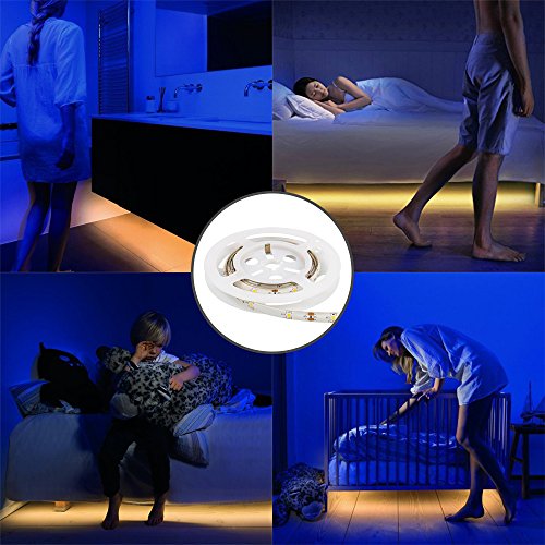 IWILCS Bett Licht, 2*120CM 12V DC LED-Streifen Licht, Automatisch Ein/Aus Bewegungs Aktiviert LED Lichtleiste, Nachtlicht Bewegungsmelder, Wasserdicht Led Licht Kit (Warmweiß, 2 Sensoren) - 3