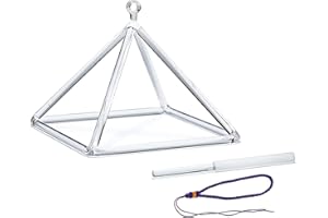 Hye-eun Pyramide en cristal de quartz transparent de 20,3 cm, avec bâton de bol chantant en cristal et corde violette, pour la thérapie sonore, la méditation et le travail énergétique