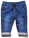 M&Co Baby Boy Tie Front Cotton Rich Mid Wash Denim Turn Up Pull On Everyday Jeans Blue 12/18 Mnth
